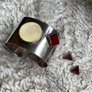 Sterling Silver Cuff Bracelet and Coordinated Earrings, M&J Savitt